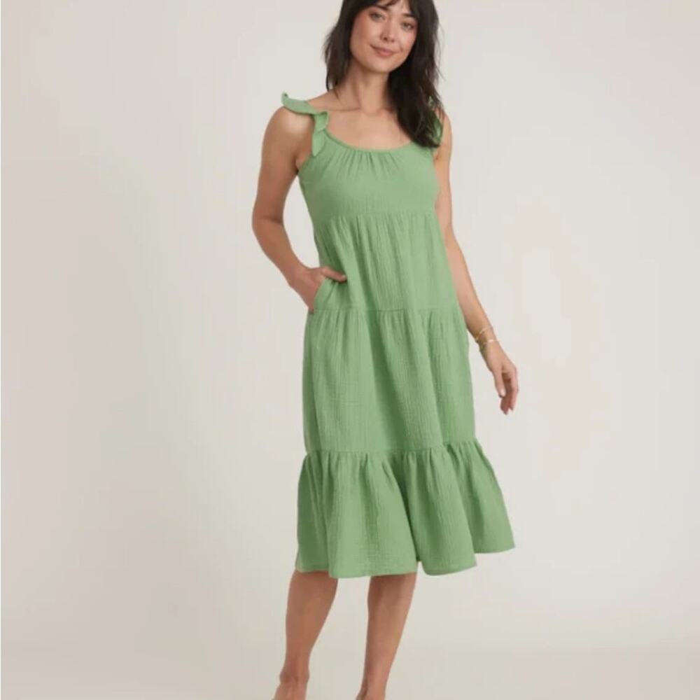 Marine Layer Jude Flutter Sleeve Dress In Jade Sheen